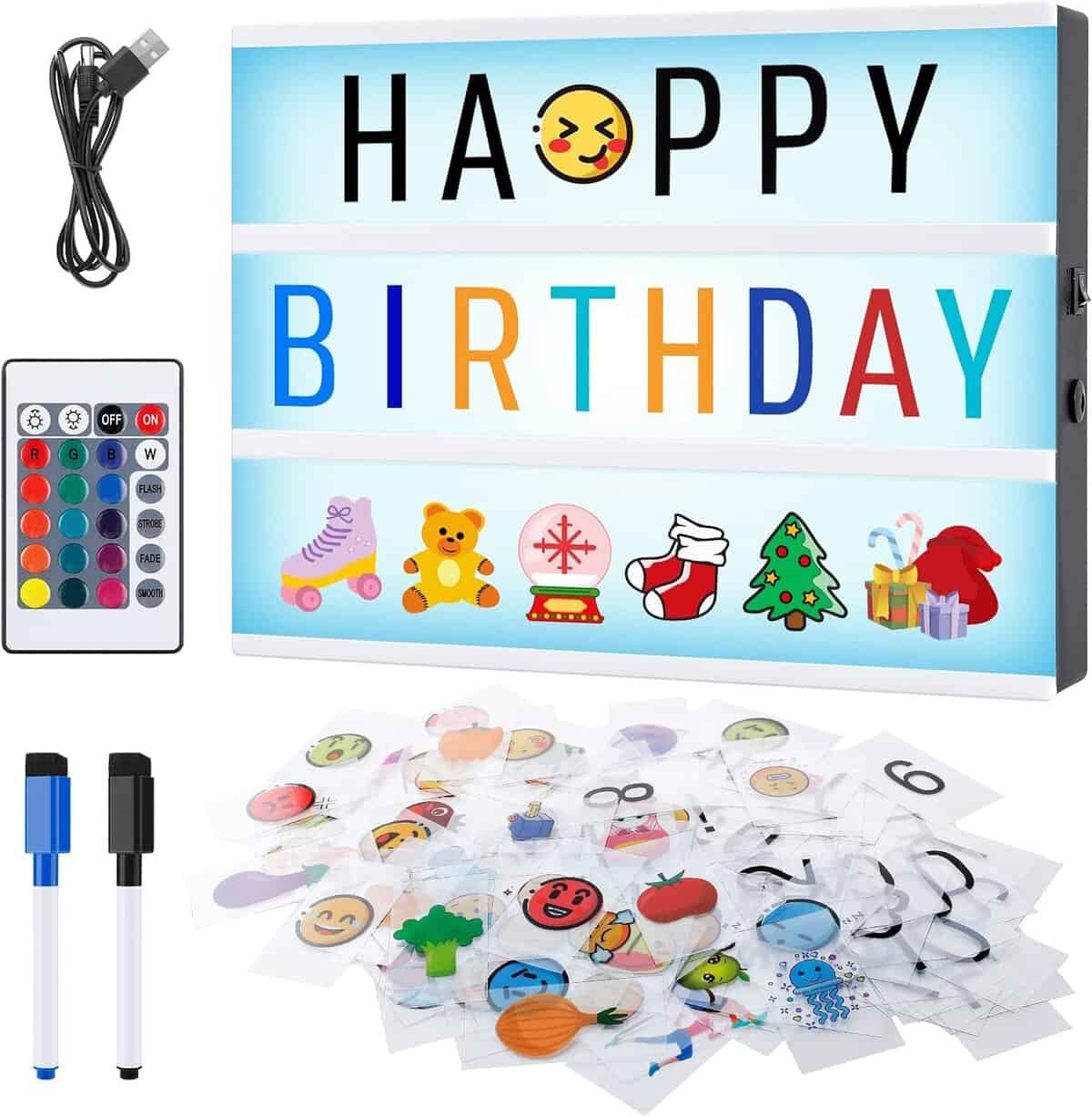 A4 Led Licht Box Leuchtkasten mit 464 Buchstaben Ä Ö Ü ß und Emojis,Fernbedienung,10 leeren Karten 2 Stifte USB-Kabel LED Leuchtschilder Geschenk für Party Weihnachten