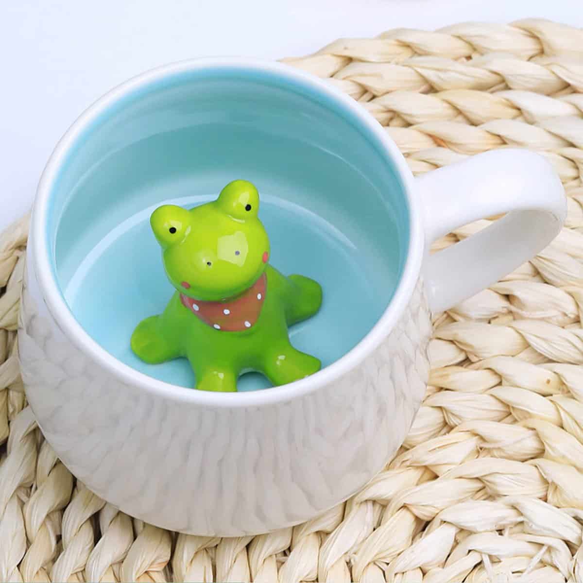 DIKARIYA Frosch Tasse 3D Tier Tassen, 350ML 3D Keramik Kaffeetasse Teetassen mit Frosch Figur Innen, Lustige Handgemachte Tasse für Kaffee Tee Milch, Weihnachten Geschenke für Tante Freunde Erwachsene