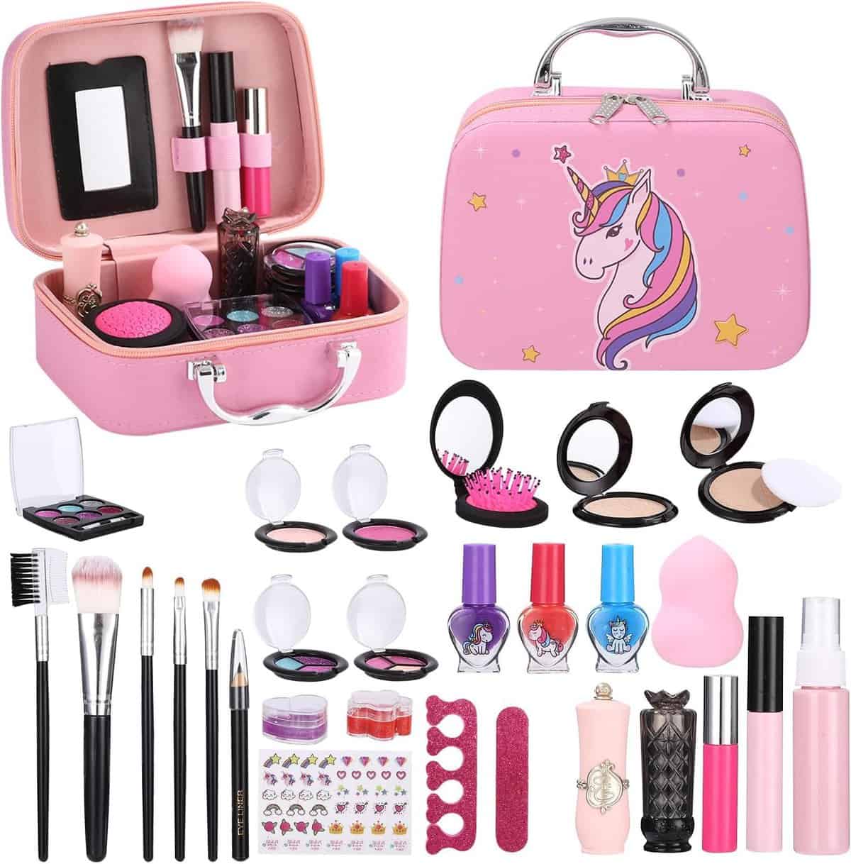 Zawaer Kinderschminke Set Mädchen, Kinder Schminkkoffer Mädchen Spielzeug, Kinder Schminkset Mädchen, Schminke Make up Set Halloween Weihnachts Geburtstags Geschenke für Mädchen 4 5 6 7 8 9 10 Jahre