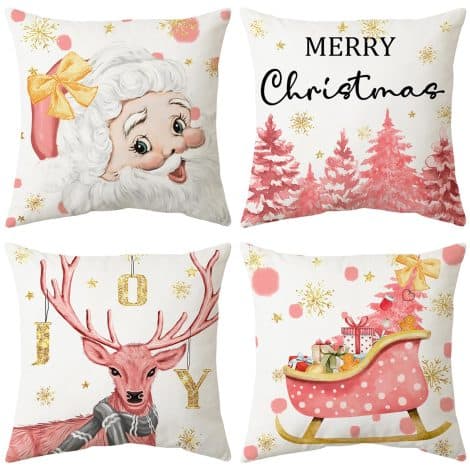 ARNTY 4er Set Weihnachtskissenbezüge 45x45cm für gemütliche und festliche Dekoration in Innenräumen, Zuhause, Büro, Schlafzimmer, Auto. Perfektes Winterurlaubs-Geschenk.