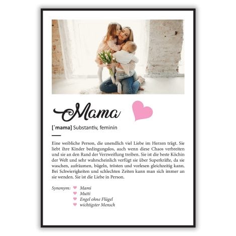 Mama Geschenk: Personalisierte Wandbilder mit eigenem Foto – GRAVURZEILE Definition Poster & Kunstdrucke. Wohnzimmer, Schlafzimmer, Flur & Diele Deko.