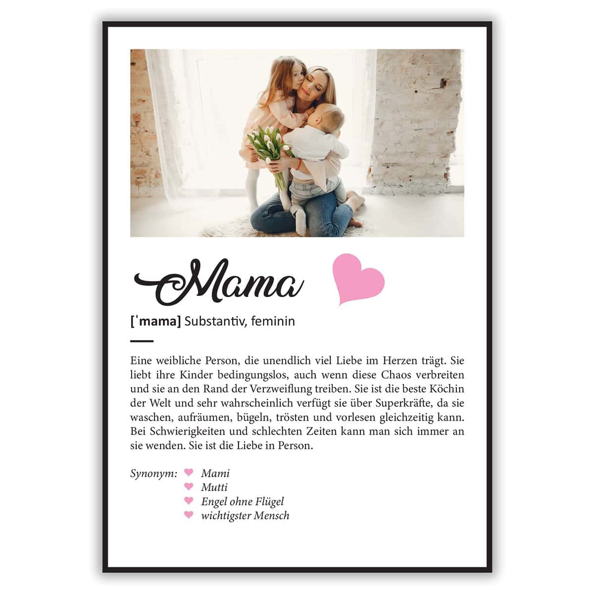 GRAVURZEILE Definition Poster & Kunstdrucke mit eigenem Foto - Geschenke für Mama - Personalisierte Wandbilder - Wanddeko Deko für Wohnzimmer Schlafzimmer Flur & Diele - Mama Geschenk