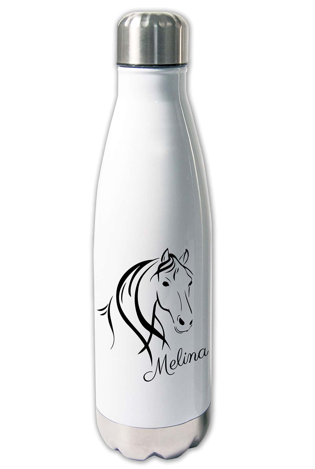 Thermoskanne mit Name Pferd, Thermosflasche warm und kalt, Geschenk Reiten, Trinkflasche Reiterhof, Mädchen, Frauen