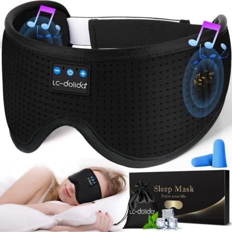 Bluetooth Schlafmaske mit Kopfhörern, LC-dolida Augenmaske für Seitenschläfer, cooles Gadget, perfektes Geschenk für Männer und Frauen (Eis-Feeling-Schwarz).