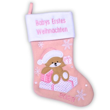 Herzzeichen Babys erster Weihnachtsstrumpf 2023 | Meine erste Weihnachtensocke für Jungen und Mädchen | Neugeborene Weihnachtsstrümpfe, Rosa.