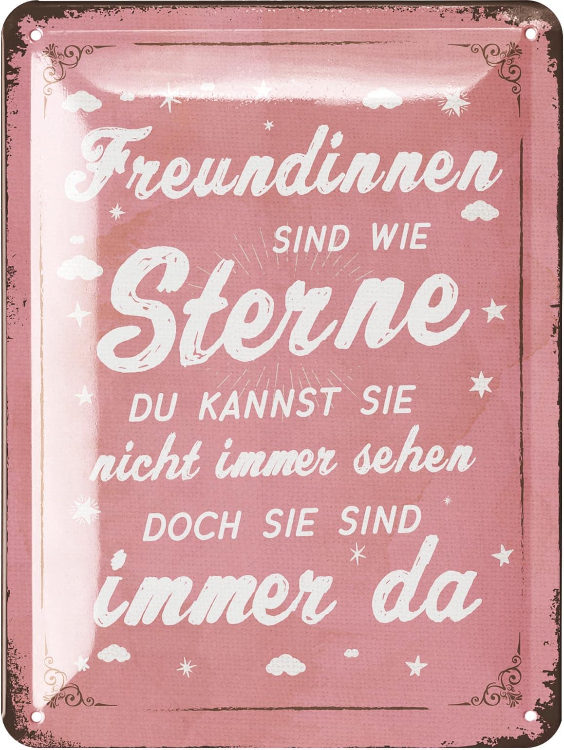 LANOLU Retro Blechschild FREUNDE SIND WIE STERNE Beste Freundinnen - BFF Sachen für Mädelsabend - Shabby Chic Deko Schild mit Spruch Freundschaft - vintage Metallschild 15x20 cm