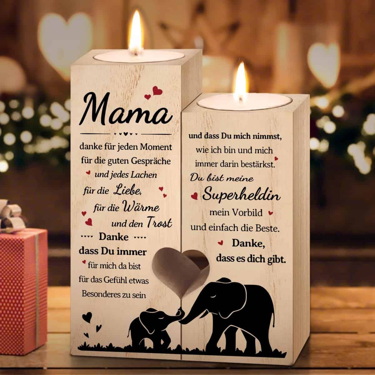 Juratar Weihnachten Geschenke Mama - Kerzenhalter in Herzform, Personalisiertes Geschenk für Mama, umweltfreundlicher Holzkerzenhalter Mama Geschenk