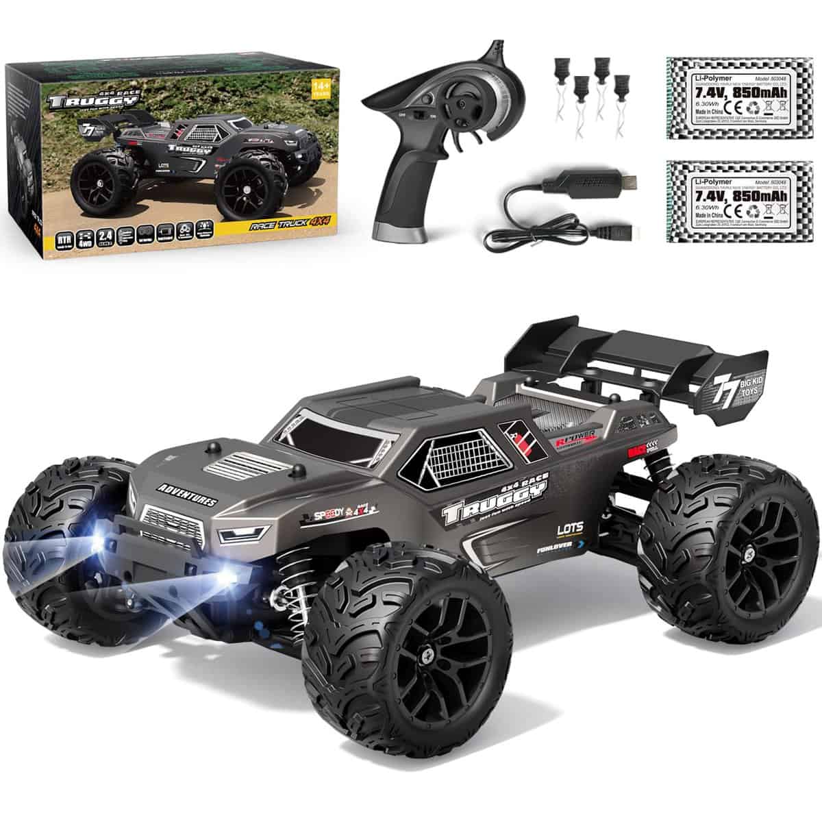 HAIBOXING Ferngesteuertes Auto, 1:18 RC Cars 36 km/h Hobby RC Auto mit Lights, 2,4 GHz Wasserdichter 4WD Off-Road Outdoor Indoor Fahrzeug, 2 Akku Lange Laufzeit (18868)