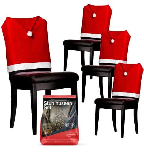 Stuhlbezug-Set 6x in Rot mit Weihnachtsmotiven für festliche Dekoration – TK Gruppe Timo Klingler