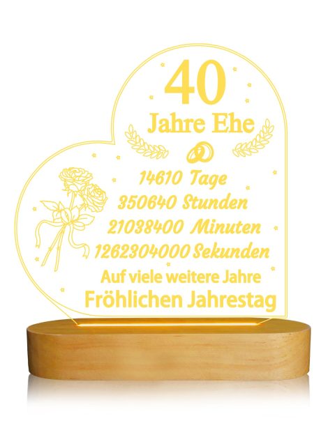 Lightzz 3D Illusion Lampe “Ich liebe dich” – Romantisches Jubiläumsgeschenk für Frau oder Ehemann, süßer Valentinstag – 40. Hochzeitstag.