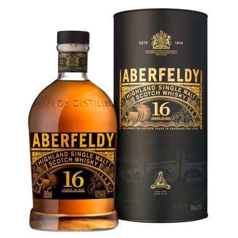 Aberfeldy 16 Jahre alter Scotch Single Malt Whisky, gereift in Eichenfässern und veredelt, perfekt als Geschenkset.