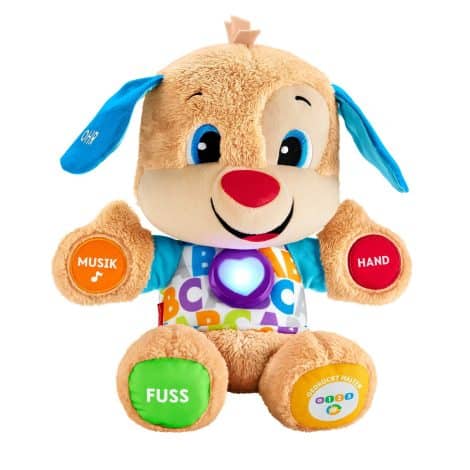 Fisher-Price Lern-Hündchen bietet Lernspaß für Babys ab 6 Monaten, mit Musik und Interaktion.