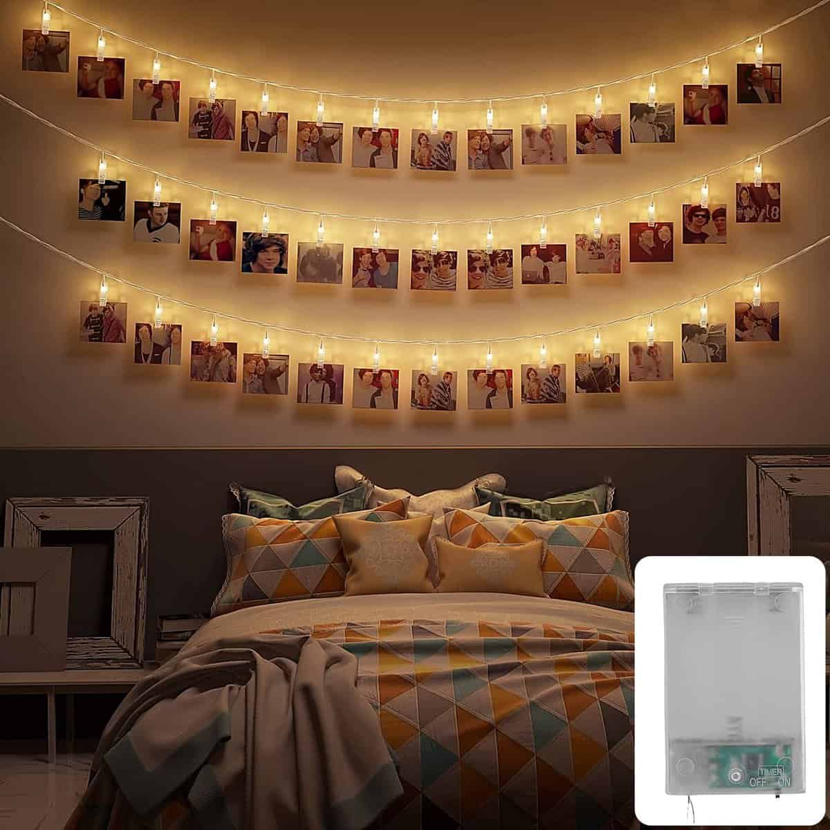 CozyHome Foto Lichterkette Fotoclips - 30 LED mit Klammern & 5m Timer Batterie I Fotolichterketten Für Polaroid Fotos I Fotokette Bilderwand Deko Jugendzimmer I Geschenke für Mädchen & Teenager