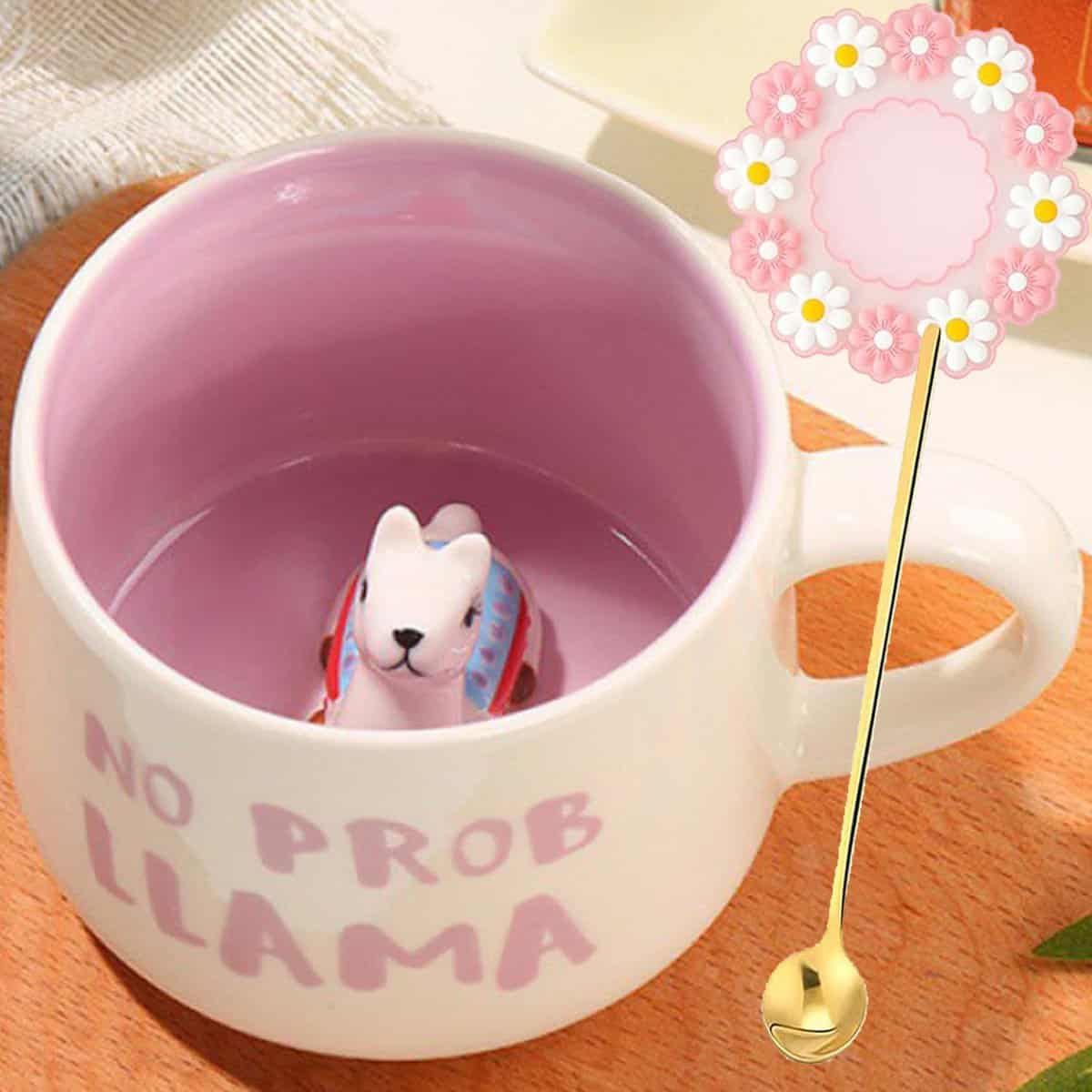 Arawat Alpaka Tasse Geschenk für Frauen Lustige 3D Tier Alpaka Tasse Keramik Lama Teetasse mit Löffel & Untersetzer 350ml Groß Witzige Spruch Tasse Süße Becher Geburtstagsgeschenk für Freundin Frauen