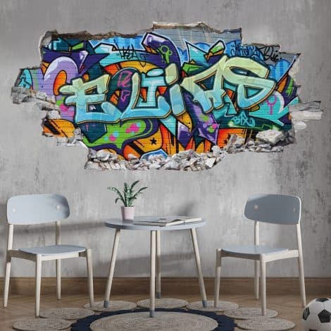 tjapalo® p64 3D Wandtattoo Graffiti Namen Aufkleber, ideal fürs Kinderzimmer von Jungen und Teenagern, cooles Design (Größe: 50x29cm).