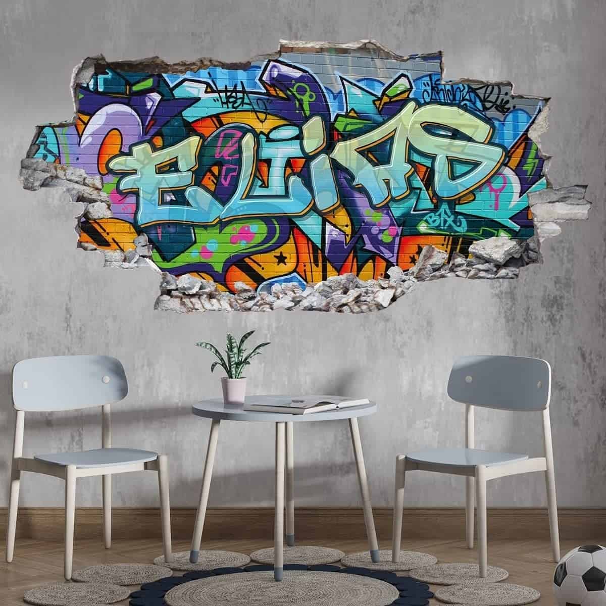 tjapalo® p64 3D Wandtattoo Graffiti Name Wandtattoo Kinderzimmer Junge Teenager Cooles wandtattoo Cool Wandsticker jungenzimmer jungs, Größe: B50xH29cm