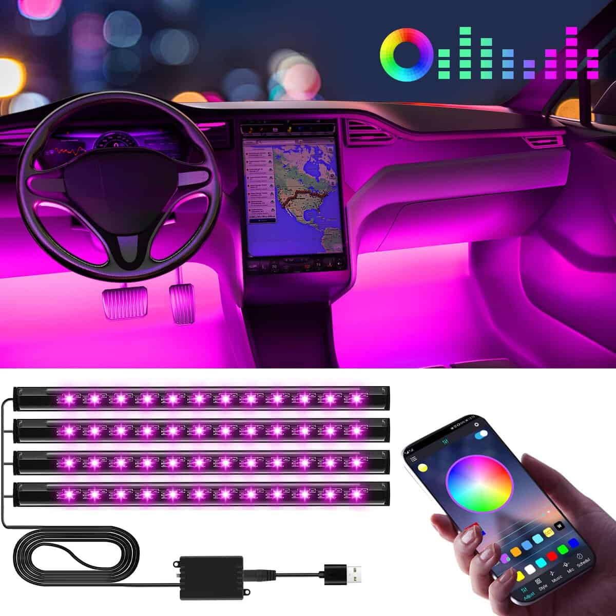 Winzwon LED Innenbeleuchtung Auto, Geschenke für Männer Frauen, Auto Zubehör LED Strip Innenraumbeleuchtung Ambientebeleuchtung, Car Accessories Gifts für Man Women, Auto Sachen Gadgets für Deko