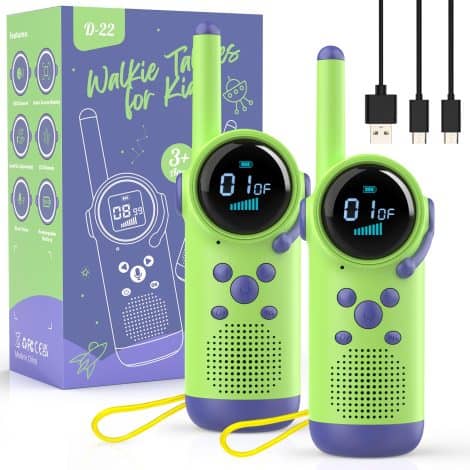 Geschenk für Jungen und Mädchen im Alter von 3-8 Jahren: Kearui Walkie Talkie Kinder Aufladbar, Outdoor Spielzeug, Grüne und Lila Farbe.