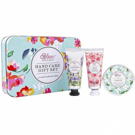 Geschenkset Body & Earth Liebe Handcreme, Jasmin-Peeling-Creme, Rosen- und Lavendel-Handcreme, perfekt zum Geburtstag oder Muttertag.