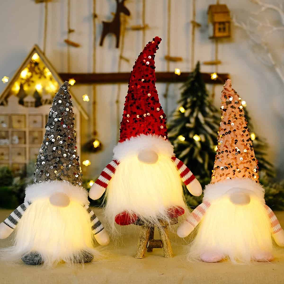 ACAREY Weihnachtsdeko 3 Stück Weihnachten Deko Wichtel mit Licht, Weihnachtswichtel Plüsch Weihnachtsdeko Amerikanisch mit LED Weihnachten Figur Beleuchtete Wichtel für Weihnachtsdekoration