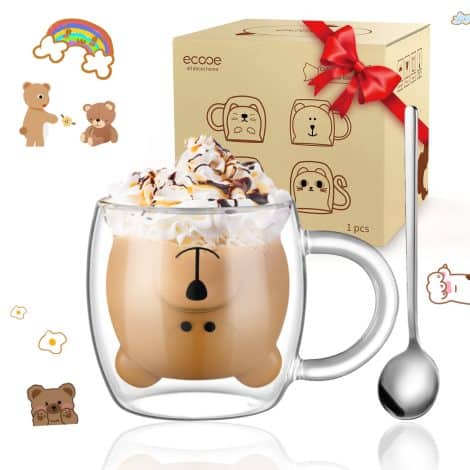 Doppelwandige Bären-Gläser (280ml) für Latte Macchiato und Cappuccino – ideales Geschenk für Geburtstag und Weihnachten.