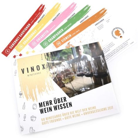 VINOX® – 50 Weinkarten für Weinliebhaber I Mehr Weinwissen I Weinprobe für zu Hause I Spezielles Weingeschenk zu Weihnachten I Hergestellt in Deutschland.