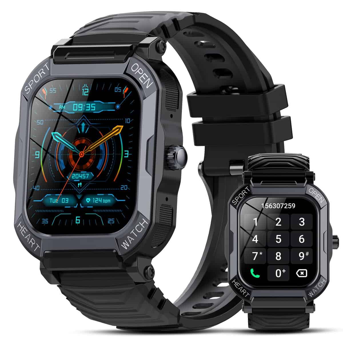 xinwld Smartwatch Herren mit Telefonfunktion, 1.85 Zoll Fitnessuhr 113 Sportmodi Uhren Herren mit Schrittzähler Pulsmesser Schlafmonitor, IP68 Wasserdicht Smart Watch Militär Fitness Tracker für Android iOS