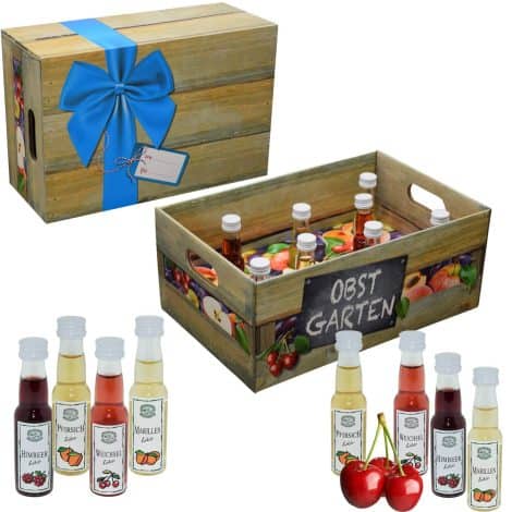 Obstgarten · Lustige Geschenkidee für Männer und Frauen mit Alkohol · 8 verschiedene Obst-Liköre · Hochwertige Geschenkbox – Geburtstagsgeschenk für Männer.