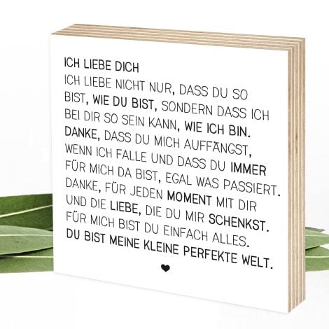 Wunderpixel® Liebeserklärung Holzbild “Ich liebe Dich” – 15x15x2cm, zum Aufstellen, Aufhängen – schwarz-weiß, Deko, Geschenk.