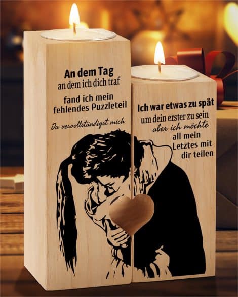 Jahrestagsgeschenk für deinen Partner: Kerzenhalter mit “Ich liebe dich”. Perfekt für Hochzeitstag, Valentinstag, Weihnachten.