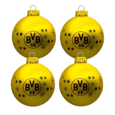 BVB-Christbaumkugeln (4er Pack) für Weihnachtsdekoration in gelber Farbe, Größe: Einheitsgröße.