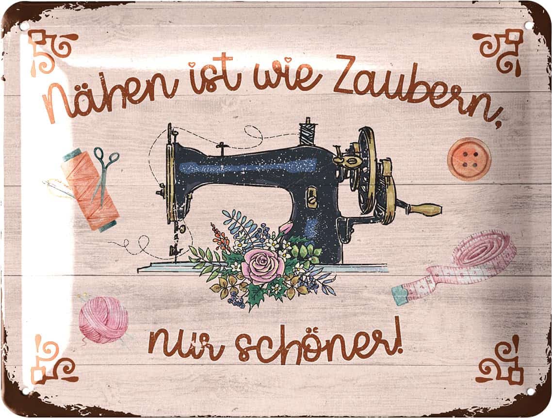 LANOLU Schild Nähen ist wie Zaubern Deko Geschenk für Näherin - Blechschilder retro für Nähstube, Farmhouse Deko für Nähzimmer, Geschenke für Nähbegeisterte und ihre Nähmaschine 15x20cm