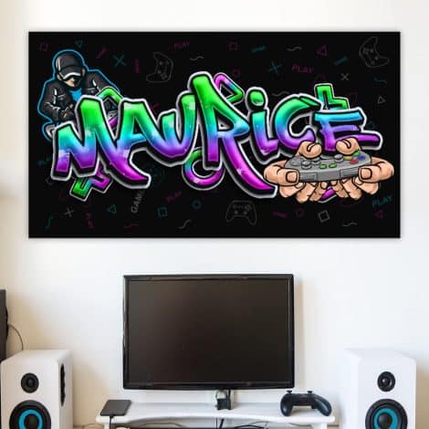 timalo Personalisiertes Gamer-Poster mit Namen für coole Teenagerzimmer, Graffiti-Wandbild, Motiv1-B42xH30cm-a