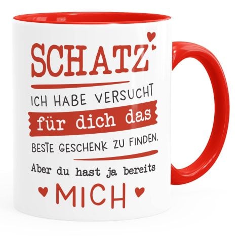 MoonWorks® Kaffee-Tasse mit romantischem Spruch, perfekt als Geschenkidee zu Weihnachten, Geburtstag oder Valentinstag. Innere Rot-Keramik-Tasse.