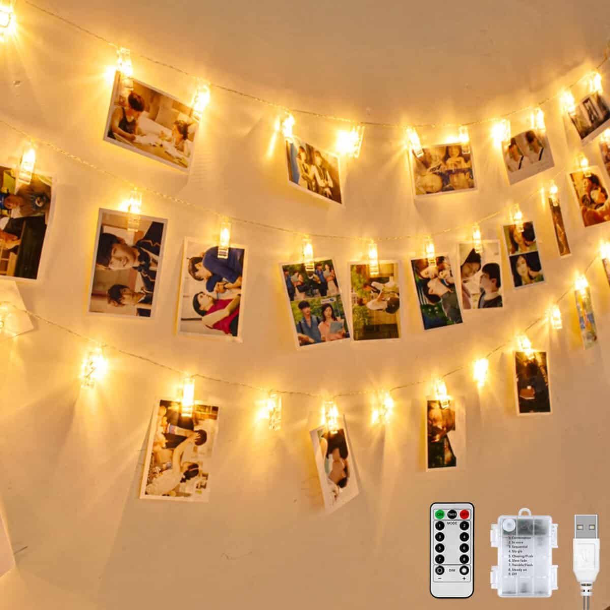 Nasharia LED Foto Lichterkette, mehrweg 2.2 Meter/Lichterketten-8 Modi 20 Foto-Clips, USB/Batteriebetrieben Stimmungsbeleuchtung,Dekoration für Wohnzimmer,Weihnachten,Hochzeiten,Party