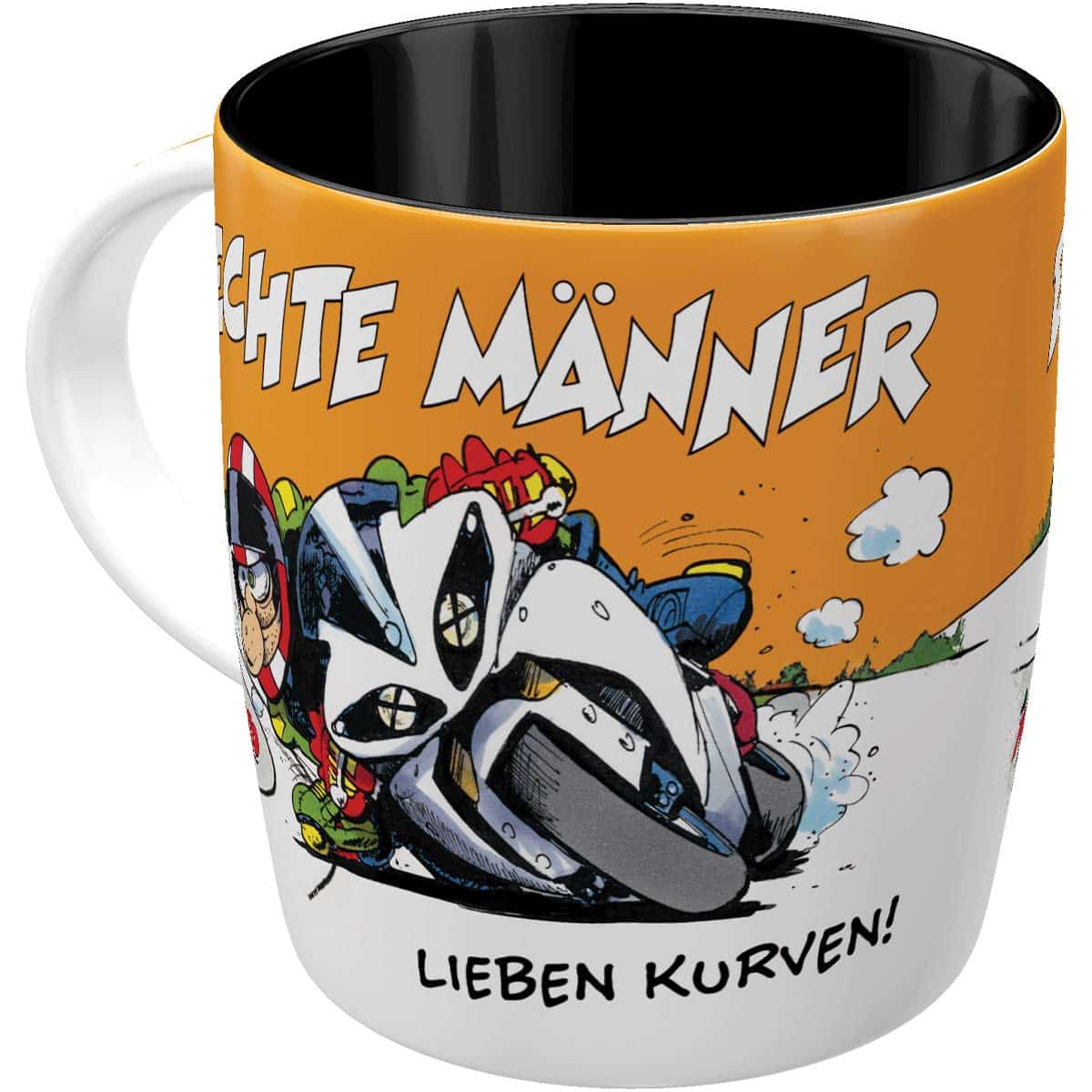 Nostalgic-Art Retro Kaffee-Becher, 330 ml, MOTOmania – Echte Männer lieben Kurven! – Geschenk-Idee für Biker, Keramik-Tasse, Vintage Design mit Spruch