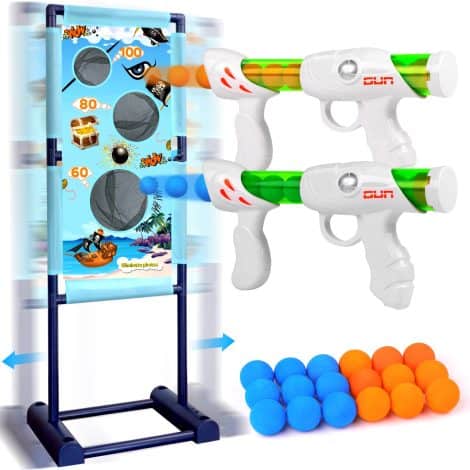 DX DA XIN mobile target set – shooting games for children with 2 movable targets, 18 foam balls. Outdoor gift for boys aged 5-9.