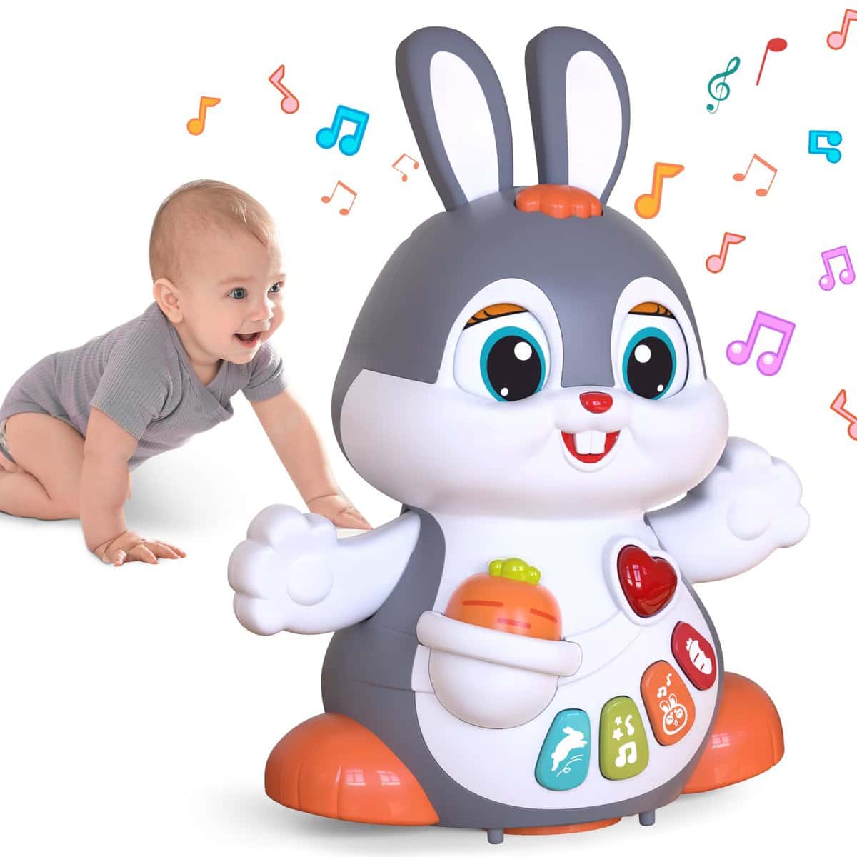 MOONTOY Baby Musikspielzeug Spielzeug ab 1 Jahr,krabbelspielzeug Babyspielzeug ab 6 7 8 9 10 12 18 Monate,Hase Spielzeug Interaktives Lernspielzeug mit Musik und Licht,Geschenk Mädchen Jungen 1-2