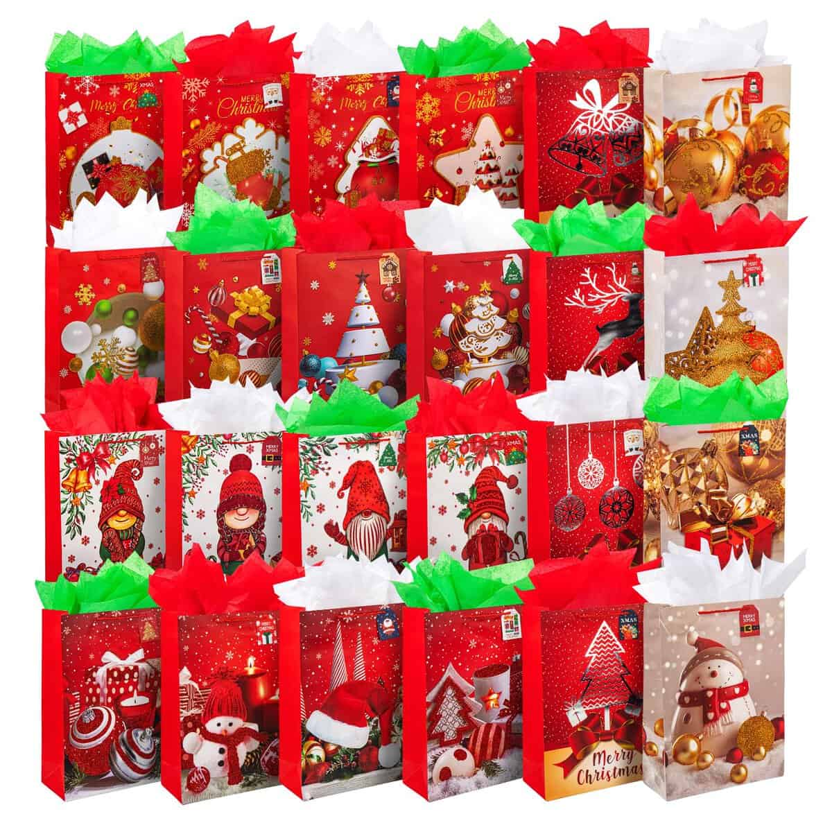 Weihnachtstaschen Weihnachten Geschenktüten Weihnachtstüte Geschenktaschen für Geschenke 24 Stück L Groß Edle Geschenktüten Papier Tragetasche (HxBxT 32 x 26 x 10 cm)