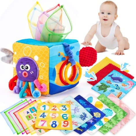 Baby Spielzeug 6 Monate: Kreative Sensorik Tücherbox, ideal für Babys, kontrastreiche Farben, perfektes Geschenk für Jungen und Mädchen.