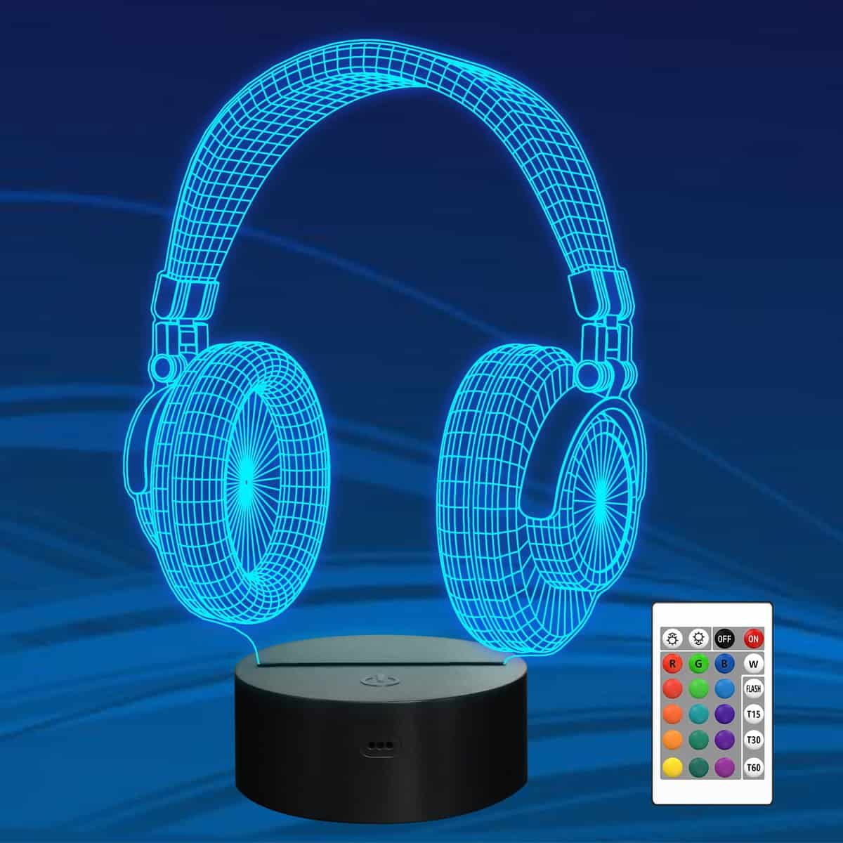 Attivolife Headset Kinder 3D Nachtlicht, Kreative Kopfhörer Illusion Hologramm Lampe, 16 Farbwechsel mit Timer & Fernbedienung, Game Room Decor Kopfhörer Geschenke für Teenager Junge Mädchen