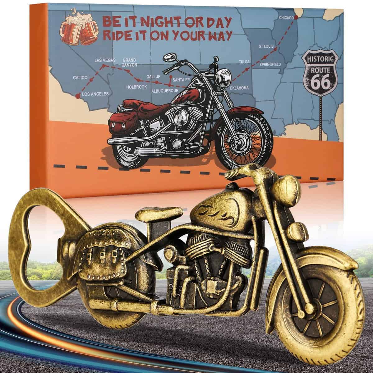 LULLEA Motorrad-Geschenke für Männer, Motorrad-Flaschenöffner, lustige Biergeschenke für Männer, Ihn Papa, Bronze-Vintage-Gadgets, Valentinstagsgeschenke, mit Geschenkbox und Karte