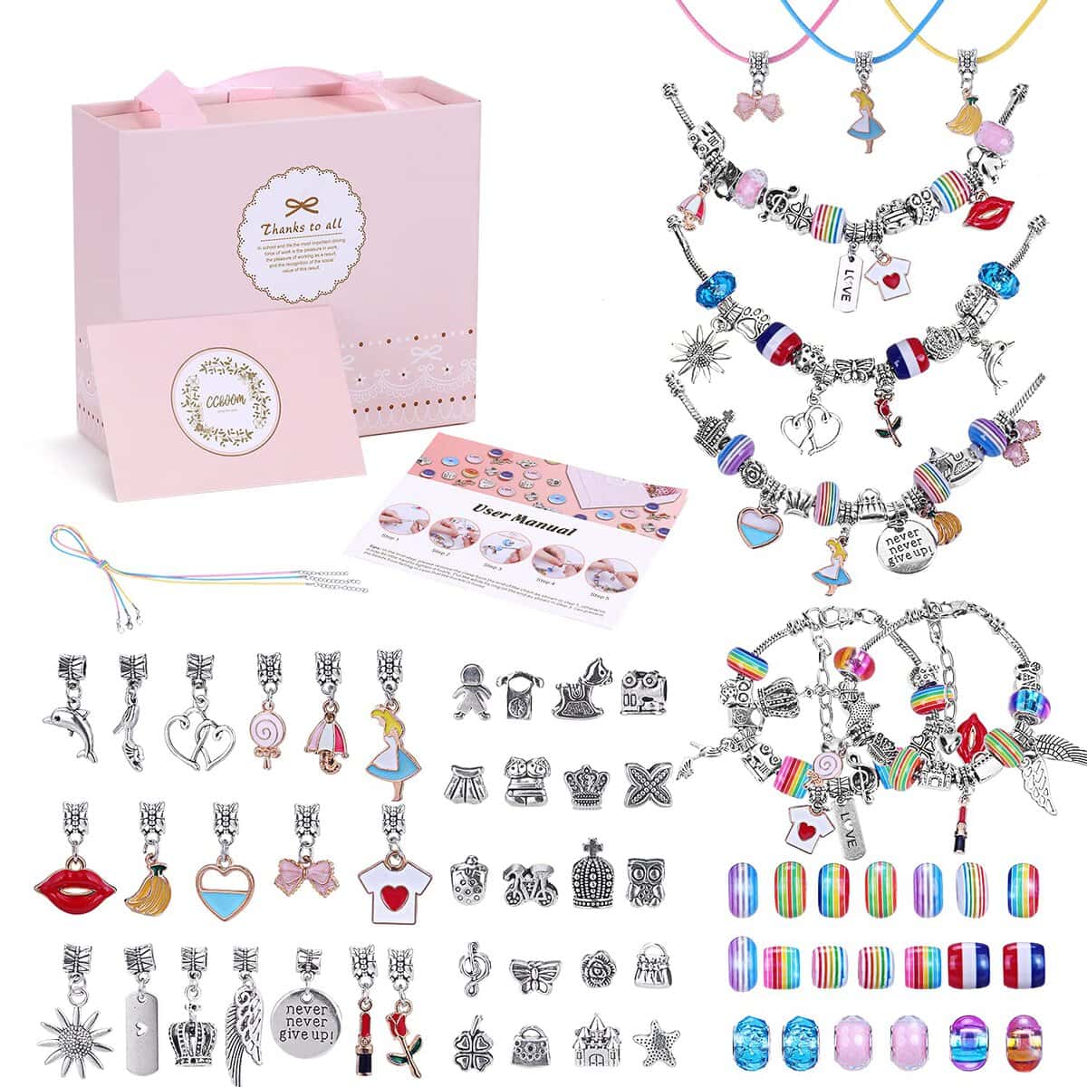 CGBOOM Charm Armband Kit, Armbänder Selber Machen Kinder Armband Mädchen Set, DIY Schmuck Basteln Weihnachten Geschenk Mädchen Geschenke 5 6 7 8 9 10 11 Jahre