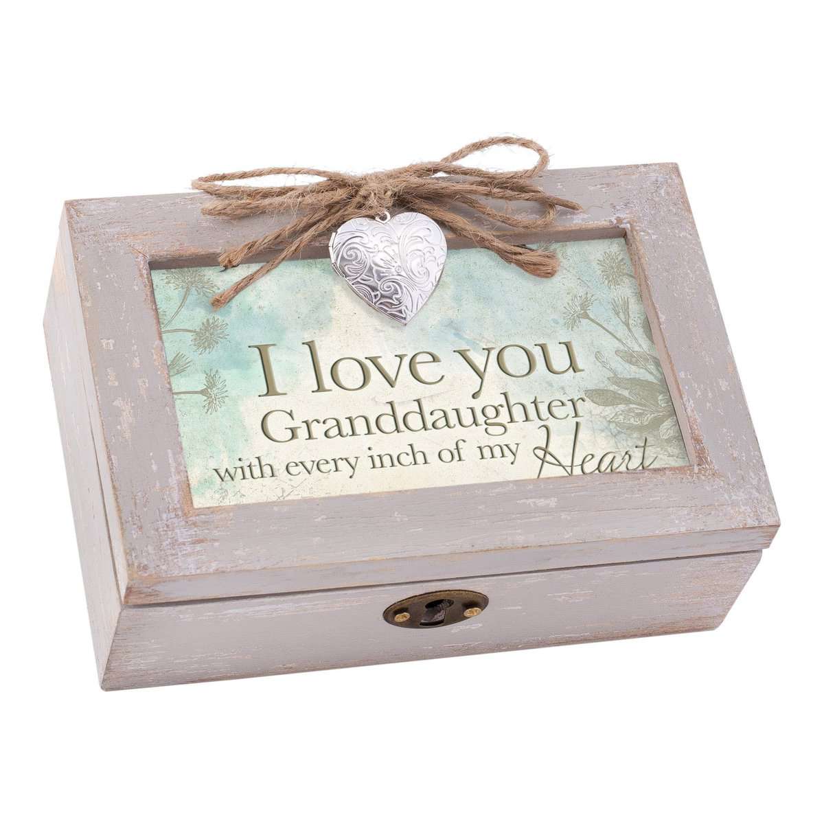 Cottage Garden Love You Granddaughter My Heart Holz Medaillon Schmuck Spieluhr 4 x 6 Distressed Taupe Beige