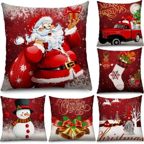 Tatuo Weihnachtskissenbezüge, 6 Stück, für lustige Weihnachtsdekoration von Sofa, Büro oder Schlafzimmer (16 x 16 Zoll).