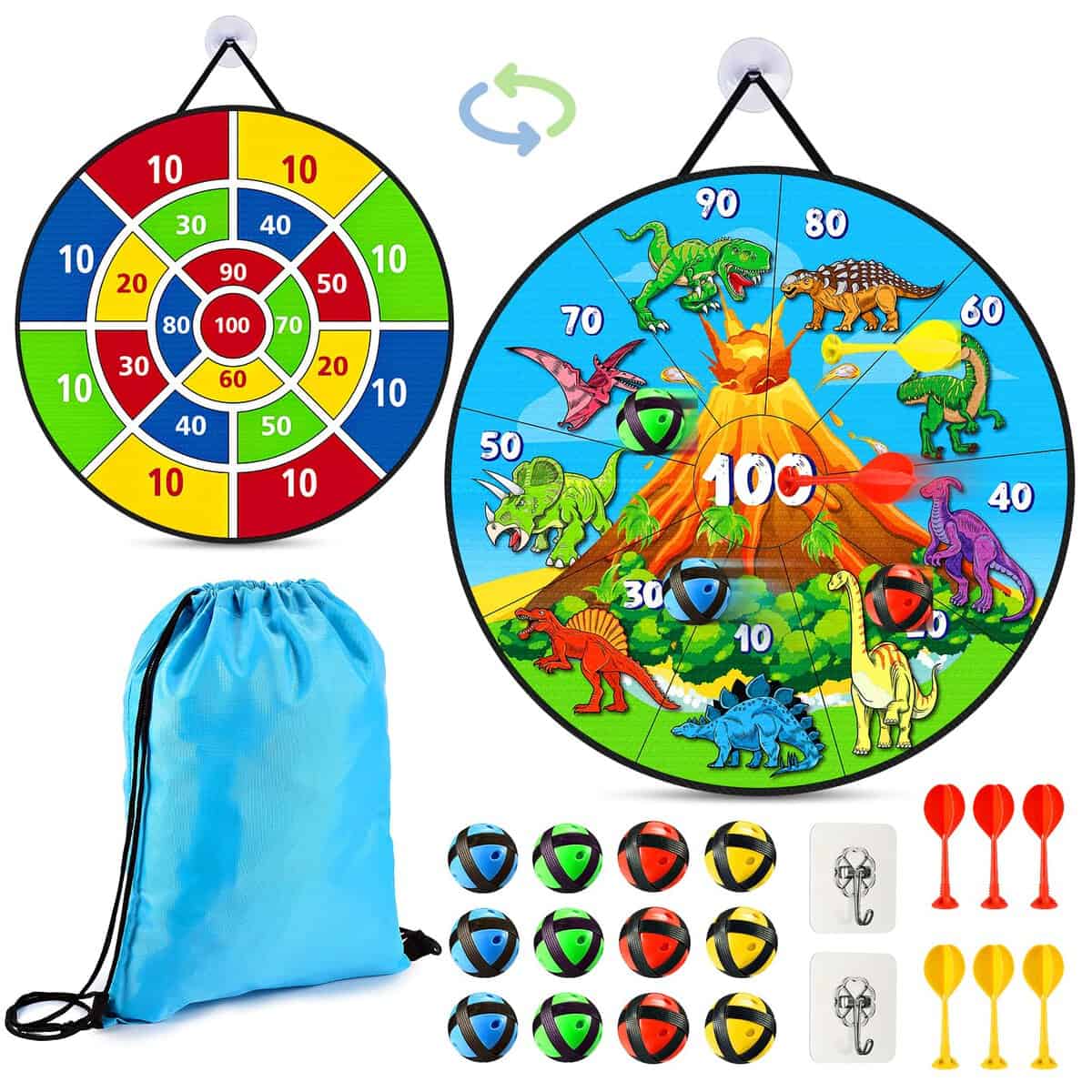 Corrit 71cm Doppelseitige Faltbare Klett Dartscheibe mit 12 Bällen, 6 Pfeilen, 2 Haken und 1 wasserdichte Aufbewahrungstasche - Spielzeug & Geschenk für Kinder Erwachsener