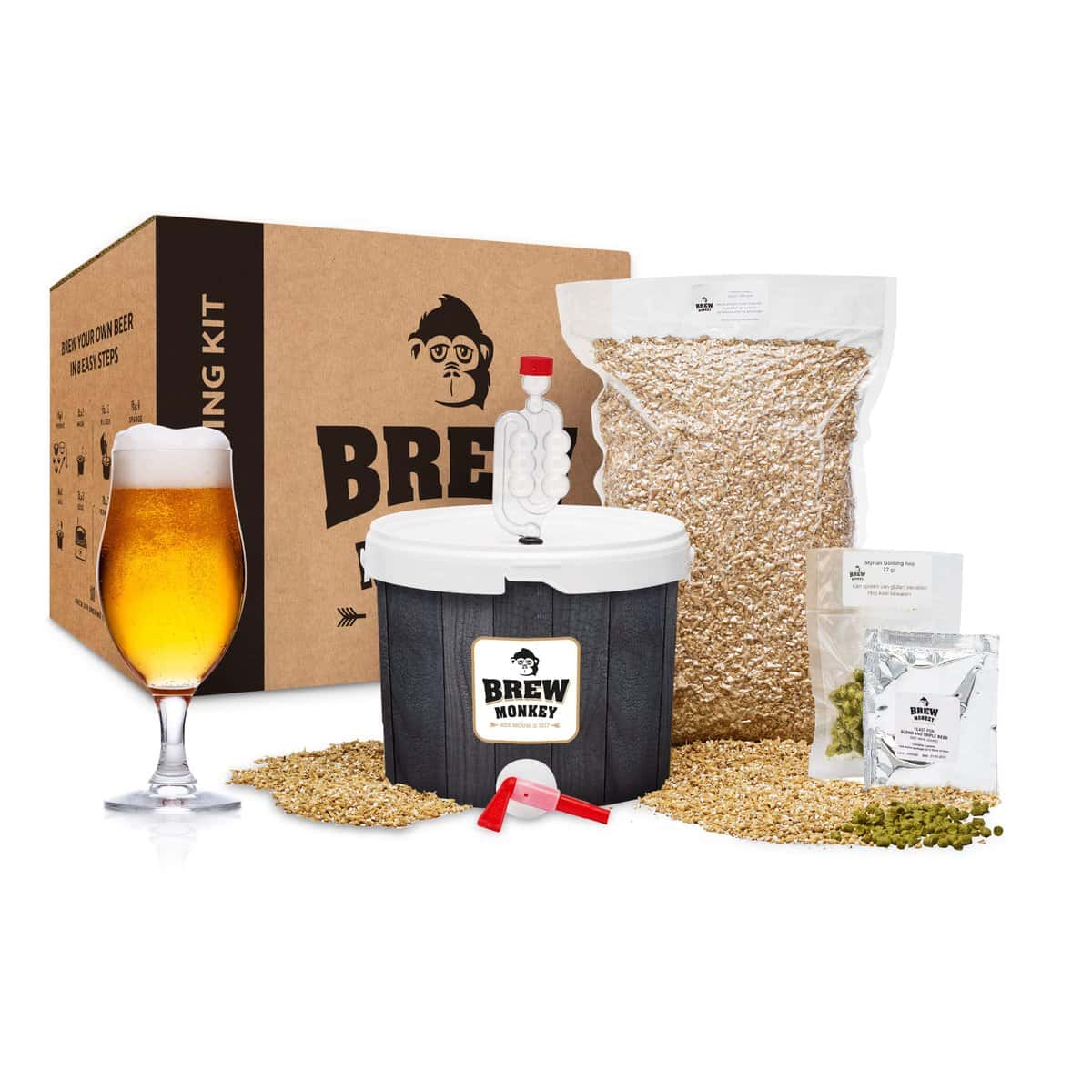 Brew Monkey® Bierbrauset Helles | Basic Set 5 Liter Bier | 6,4% Vol. | Bier Brauen Set | Männergeschenke | Bier Geschenke für Männer | Weihnachtsgeschenke für Männer | Geschenke für Papa