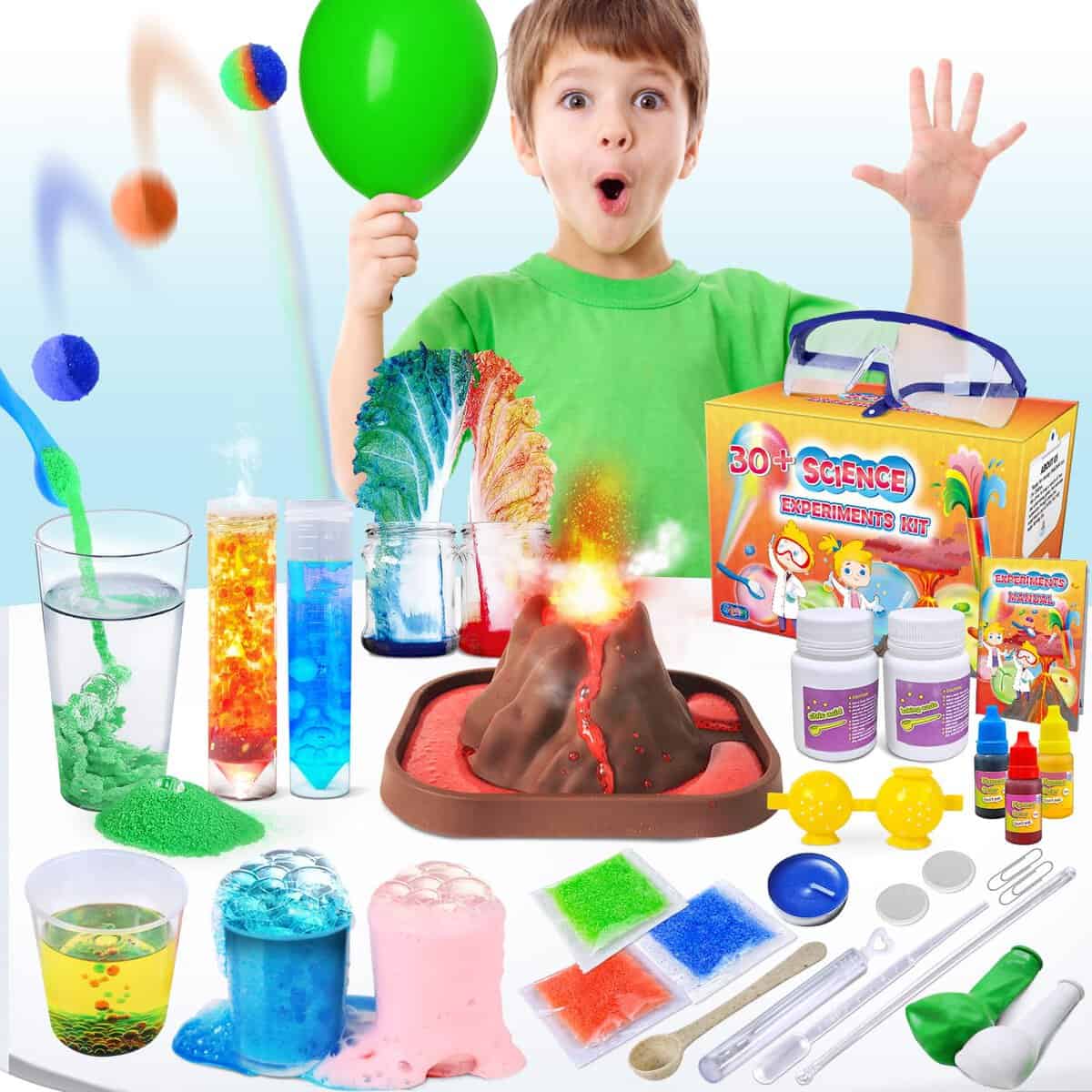 UNGLINGA 30+ Wissenschaft Experimente für Kinder ab 4 5 6 7 8 9 10, Experimentierkasten Labor STEM Spielzeug Geschenke Jungen Mädchen, Vulkan, Chemiebaukasten, Gummiball Machen Fun Science