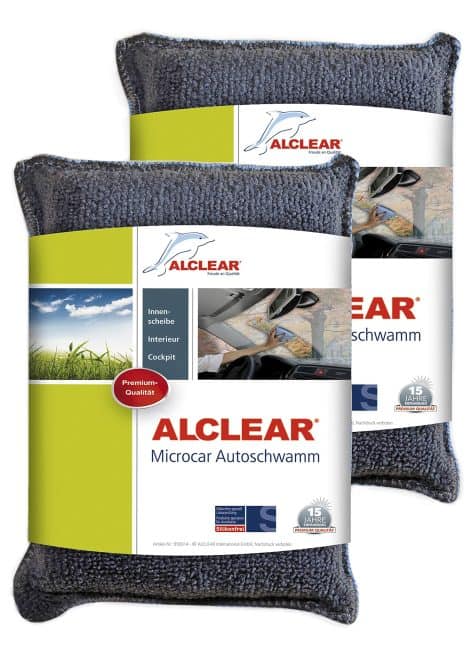 ALCLEAR 950014 Ultramikrofaser Autoschwamm, Set mit 2 Schwämmen, Trockentuch für beschlagfreie Auto-Scheiben, Anthrazit/Blau.