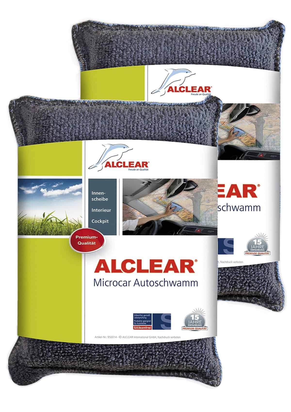 ALCLEAR 950014 Ultra-Microfaser Autoschwamm, 2er Set, Trockentuch gegen beschlagene Auto Scheiben und Windschutzscheiben, Anthrazit/Blau